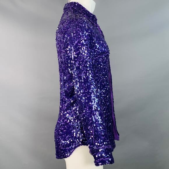 DRIES VAN NOTEN Size 38 Purple Sequined Viscose Hidden Buttons Long Sleeve Shirt - Picture 3 of 8
